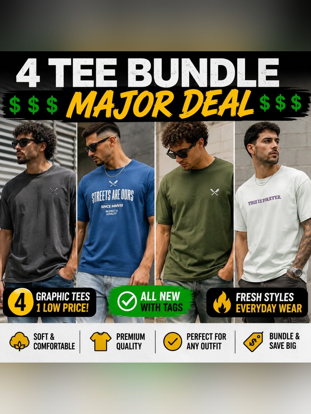 Rare Distorted People 4 Shirt Bundle NWT Men's Medium Streetwear